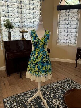 New York & Company Green Floral Sleeveless Mini Dress